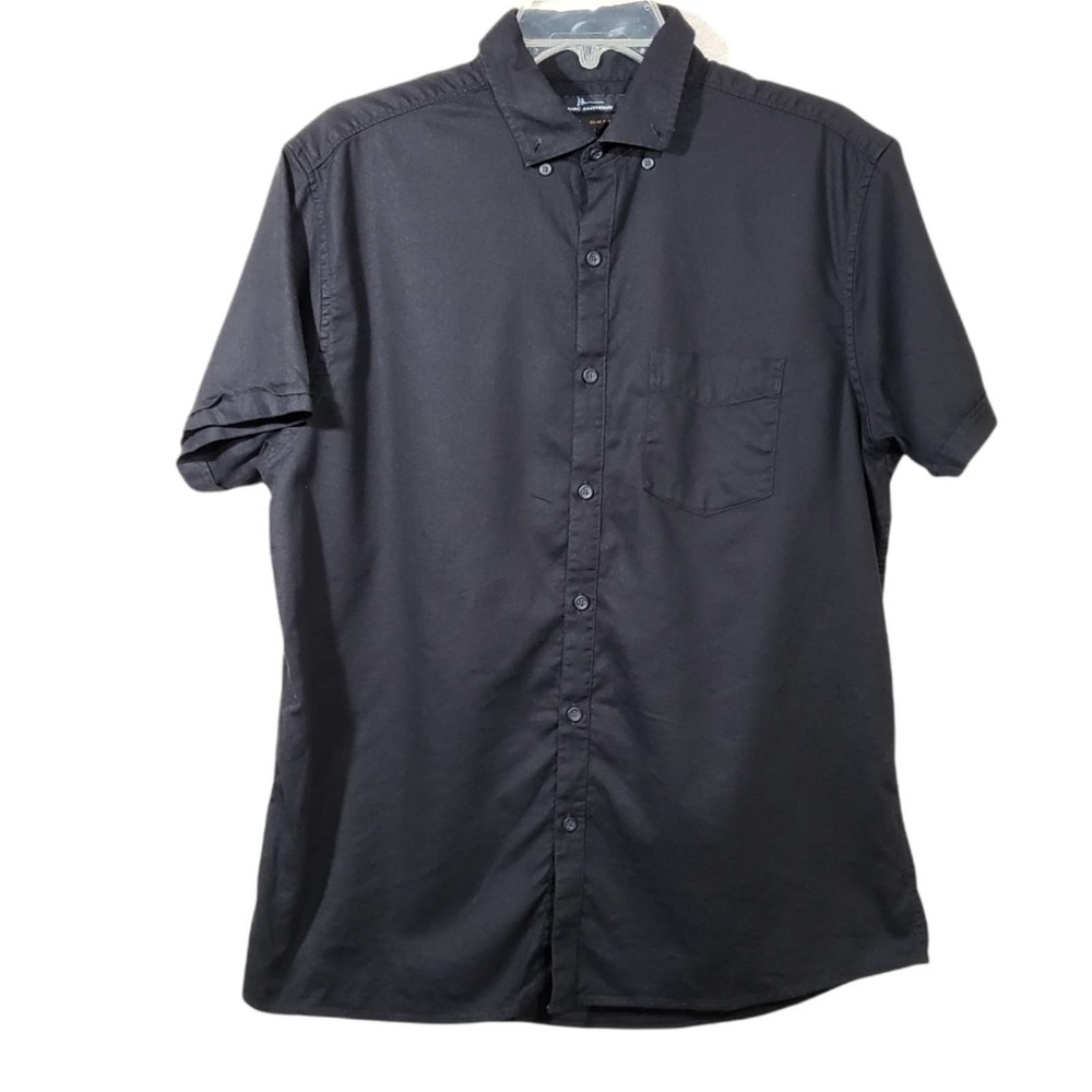 Marc Anthony Luxury Slim Fit Large Black Button Up Men's Short Sleeve Shirt